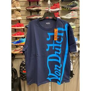 Von Dutch Men's Vertical Logo Heavyweight Navy Blue Relaxed Fit Size L New!